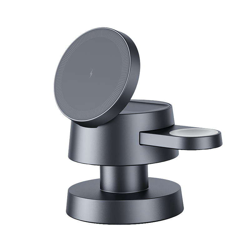 Hexcal Wireless Charging Station with an adjustable phone stand, offering 0–65° angle flexibility for optimal phone placement.