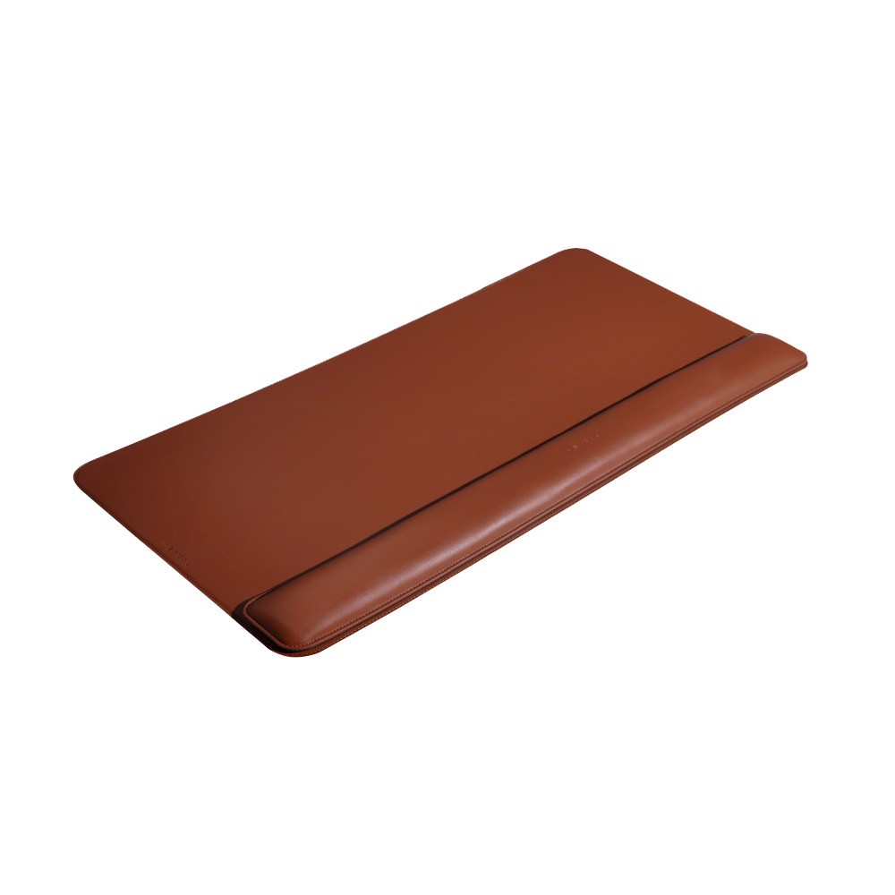 Hexcal Desk Mat and Wrist Rest in brown color.