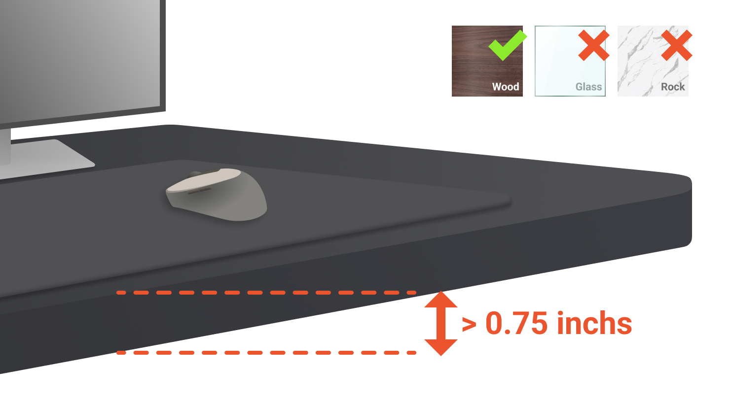 Avoid attaching monitor arms to glass desks, as they can break under pressure. Similarly, solid wood desks may warp over time, and intricate edges or stone surfaces may not provide enough support.